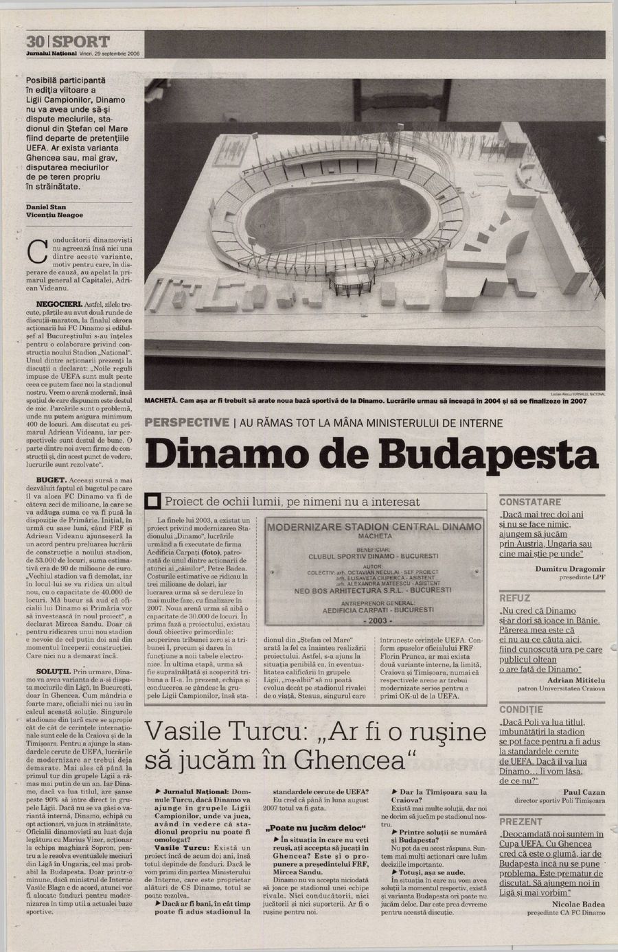 Machetele stadionului Dinamo cu care fanii au fost amăgiți după '90 » Prima variantă era copia unui stadion din Italia și trebuia să aibă 60.000 de locuri