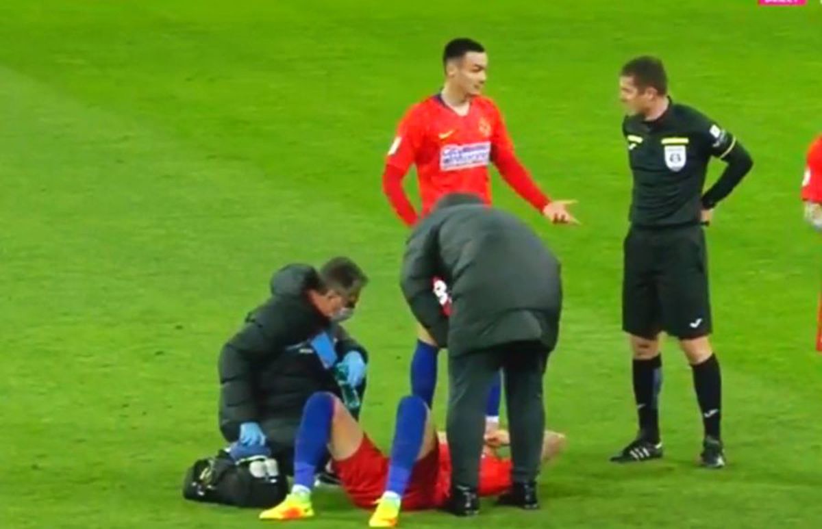 Dragoș Nedelcu, accidentare în FCSB - Chindia / FOTO: Captură TV @Digi Sport 1