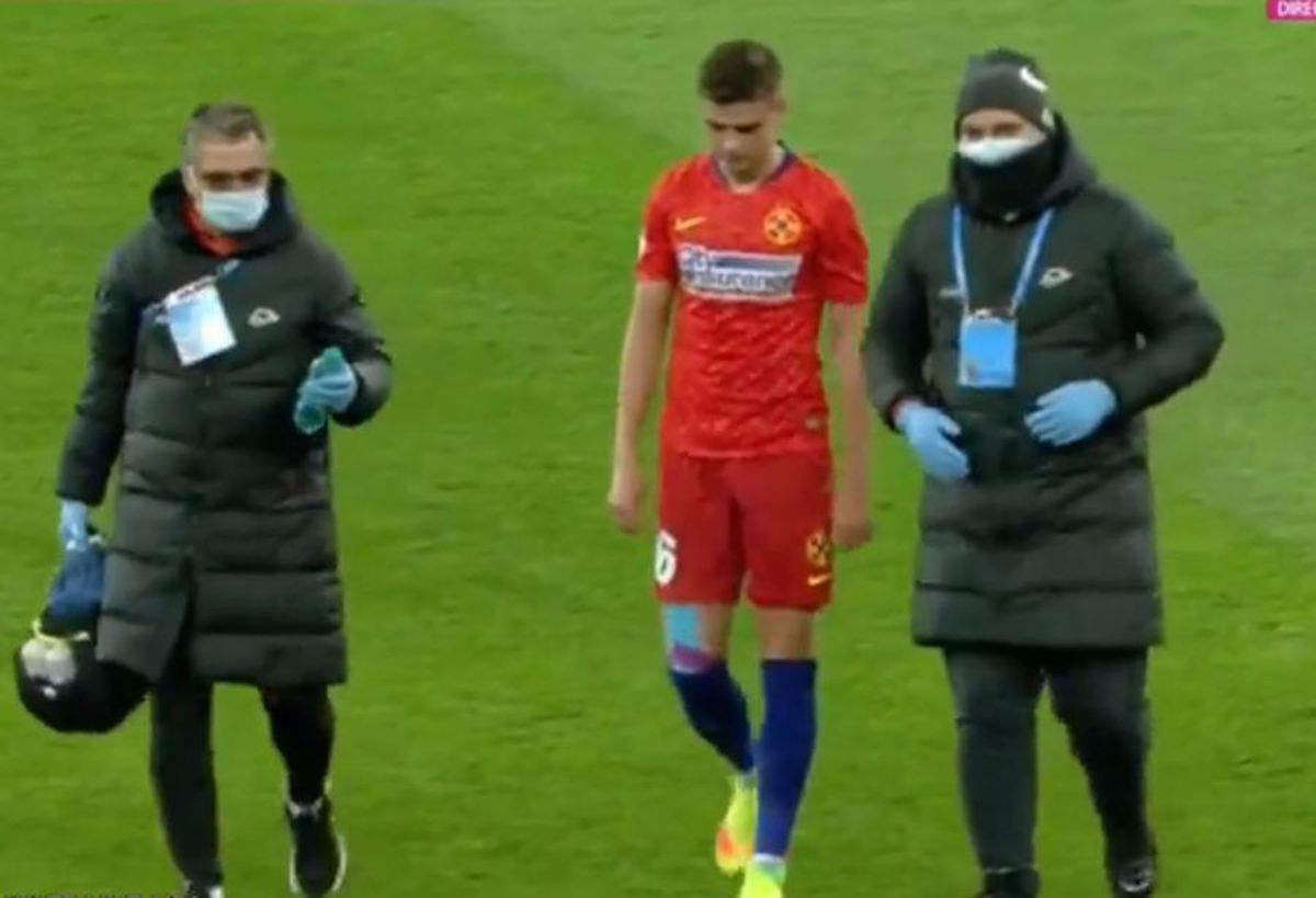 FOTO Experiment nereușit! Dragoș Nedelcu, trimis fundaș central, s-a accidentat în minutul 11 al duelului FCSB - Chindia