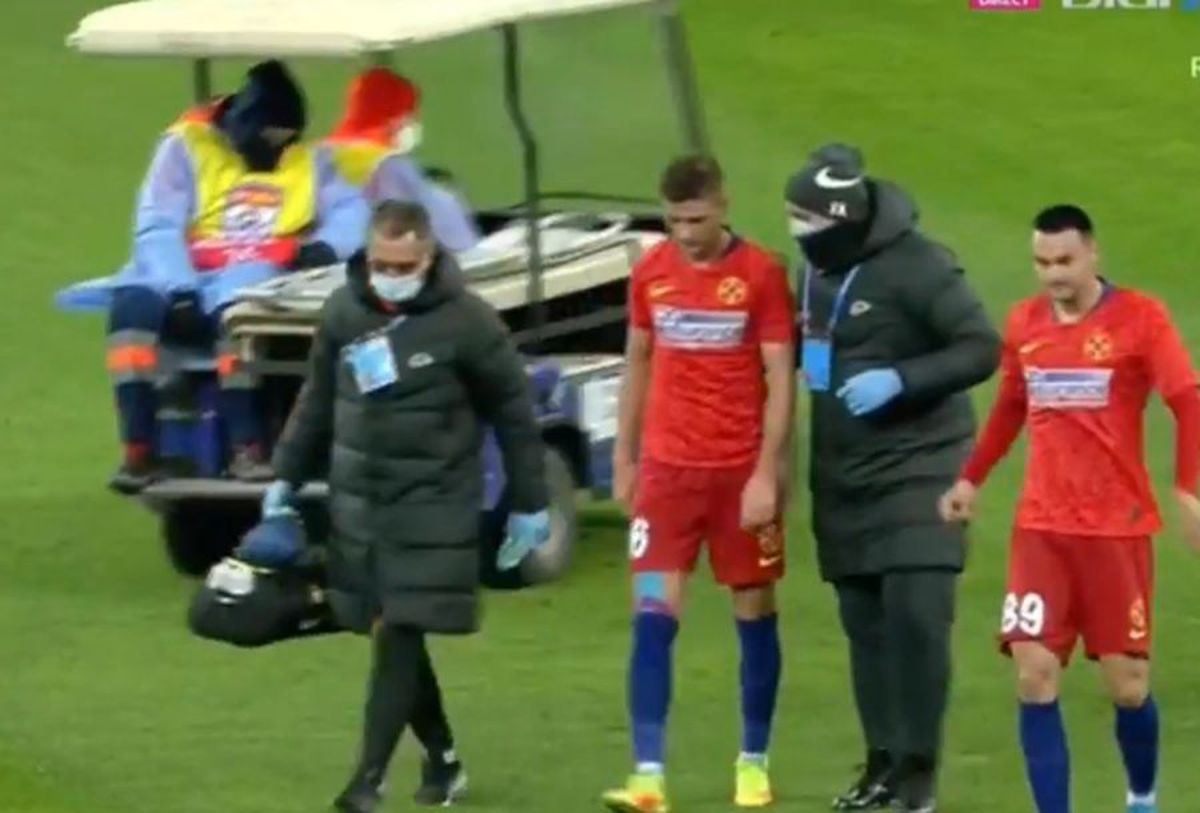 FOTO Experiment nereușit! Dragoș Nedelcu, trimis fundaș central, s-a accidentat în minutul 11 al duelului FCSB - Chindia