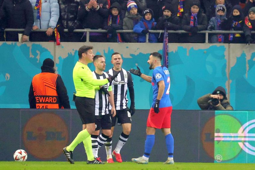 Vali Crețu a primit „galben” în FCSB - PAOK și va fi suspendat în optimi