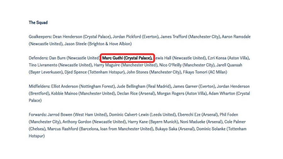 Gafa Federației Engleze de Fotbal în momentul publicării lotului ales de Tuchel