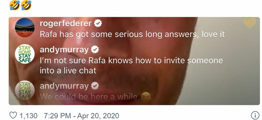 VIDEO Rafael Nadal și Roger Federer, hohote de râs în live-ul de pe Instagram: „Suntem prea bătrâni pentru astfel de lucruri” » Cum l-a „trollat” Murray pe iberic