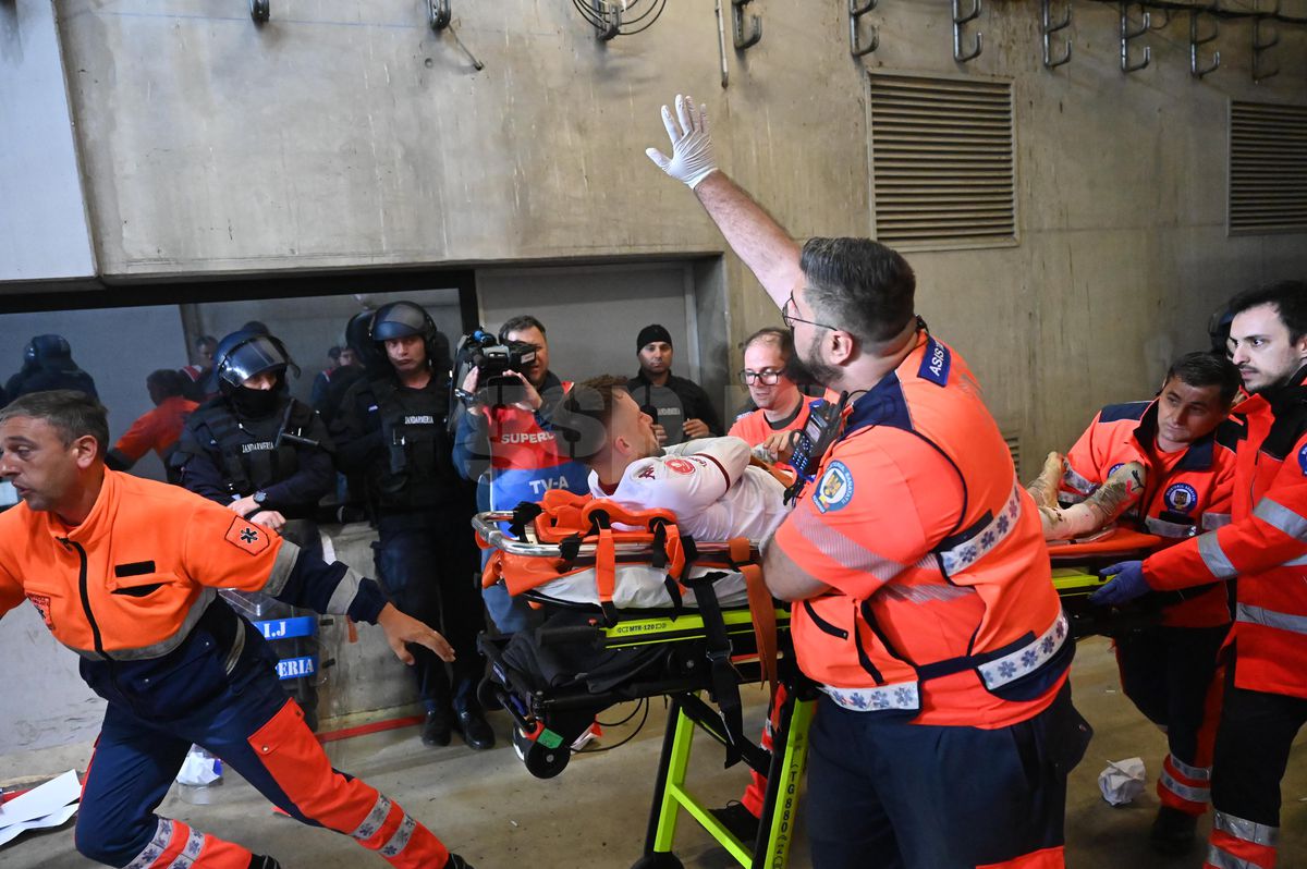 Scene revoltătoare pe Arena Națională » Jandarmii, nevoiți să intervină cu scuturile în momentul accidentării lui Hromada
