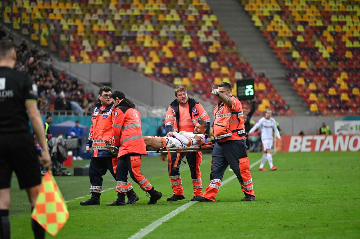 Scene revoltătoare pe Arena Națională » Jandarmii, nevoiți să intervină cu scuturile în momentul accidentării lui Hromada