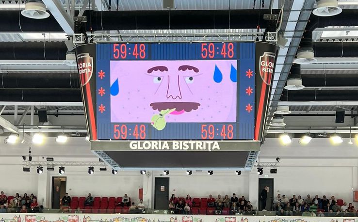 Video educativ difuzat pe cubul TeraPlast Arena, înainte și la pauza meciului Gloria Bistrița - Brest