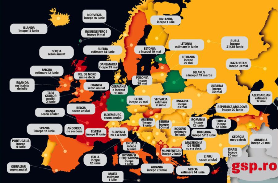 Fotbalul în Europa începe să aibă puls » Harta reluării campionatelor