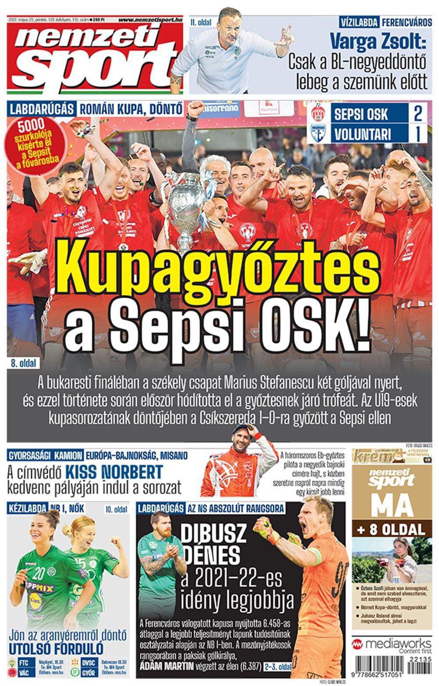 „Secuii au ocupat Bucureștiul” » Cel mai mare ziar sportiv din Ungaria are triumful lui Sepsi pe prima pagină!