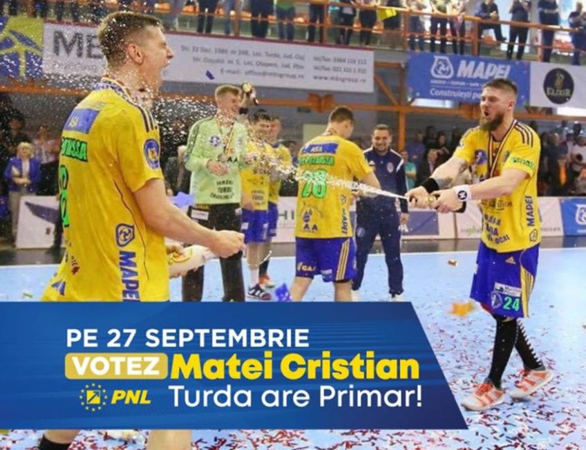 Jucătorii echipei de handbal masculin Potaissa Turda sunt membri activi în campania electorală a primarului Cristian Matei.