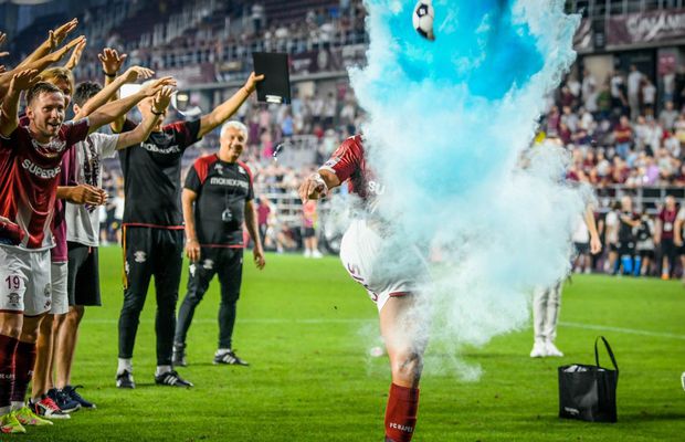 Scene emoționante, nemaivăzute pe stadioanele din România » „Gender reveal” în fața peluzei, imediat după Rapid - Farul