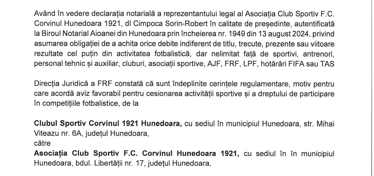 Anunțul momentului în fotbalul românesc! FRF a luat decizia în cazul promovării Corvinului