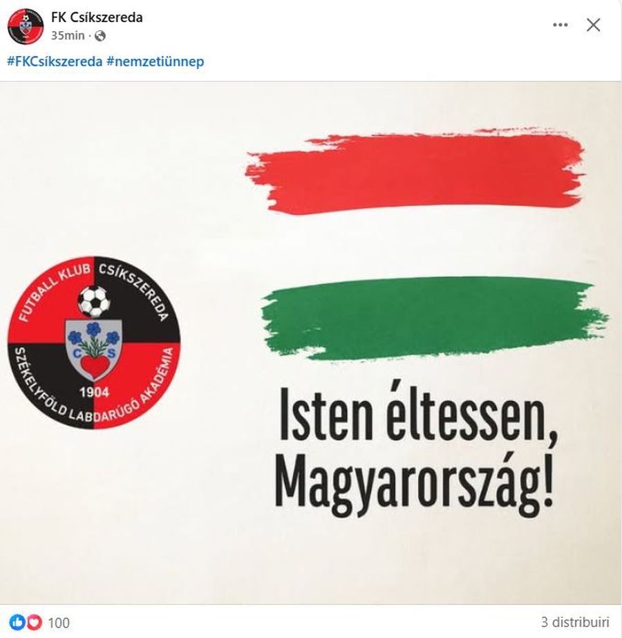 Un club din Superligă, mesaj de Ziua Națională a Ungariei: „Dumnezeu să te binecuvânteze, Ungaria!”