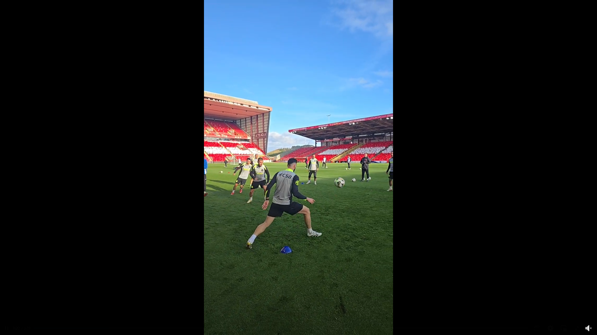 Au dat buzna în scenografia scoțienilor! FCSB, antrenament oficial pe stadionul special al lui Aberdeen: Marea Nordului, la 300 m de peluză