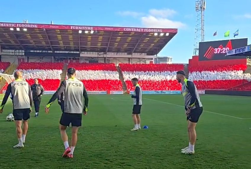 Cei de la Aberdeen au pregătit o scenografie pe aproape tot stadionul pentru meciul cu FCSB, care se va juca mâine, în manșa tur a play-off-ului Europa League.