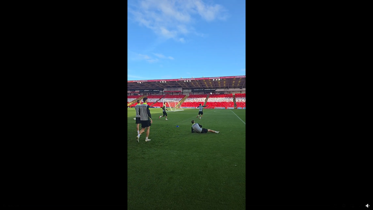 Au dat buzna în scenografia scoțienilor! FCSB, antrenament oficial pe stadionul special al lui Aberdeen: Marea Nordului, la 300 m de peluză