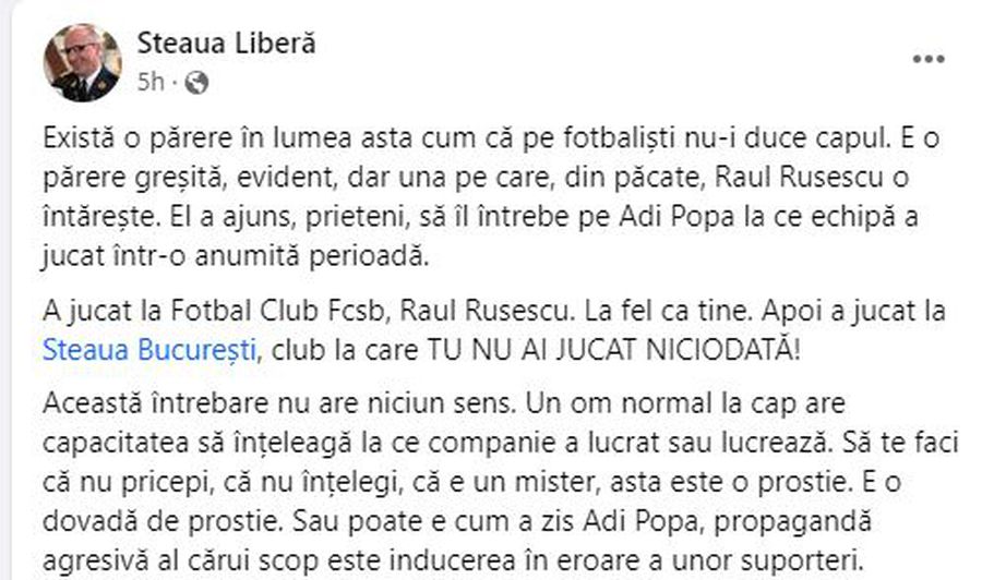 Suporterii Stelei au tăbărât pe Raul Rusescu: „Ai jucat la un FAKE care a purtat ilegal acest nume! Destul de simplu, nu?”