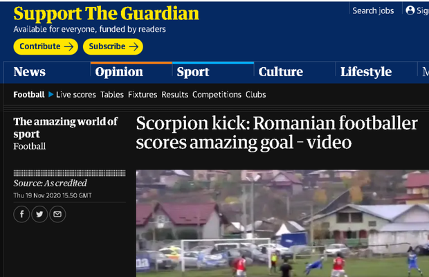 VIDEO WOW! Fotbalistul român vedetă în The Guardian după ultima ispravă: „Incredibil!”