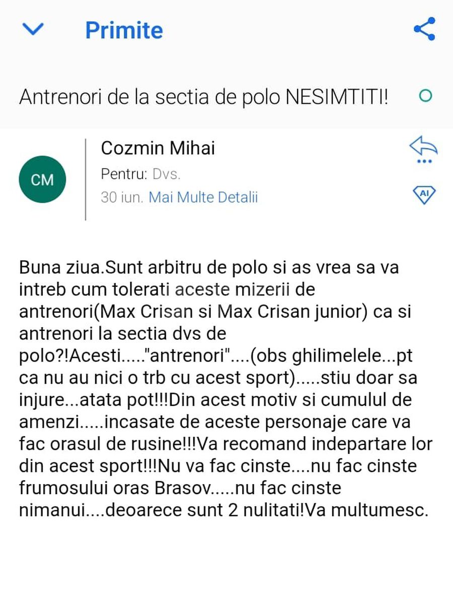 Mail-ul șocant trimis de un arbitru către club: „Cum tolerați aceste mizerii de antrenori?” + „Are o mulțime de prieteni pe la Dinamo”