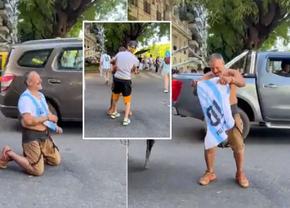 Moment înduioșător » Cum a reacționat un om al străzii când a primit un tricou al lui Messi și a fost invitat la sărbătoarea Argentinei