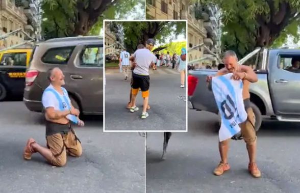 Moment înduioșător » Cum a reacționat un om al străzii când a primit un tricou al lui Messi și a fost invitat la sărbătoarea Argentinei
