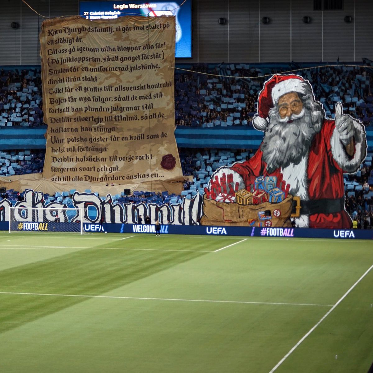 Scenografie colosală în Conference League » „UEFA Mafia”, mesajul scos din sacul lui Moș Crăciun! Meciul a fost oprit 15 minute