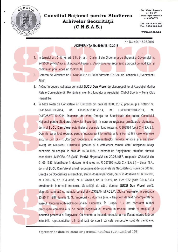 Dan Șucu, Consiliul Național pentru Studierea Arhivelor Securității - pagina 1