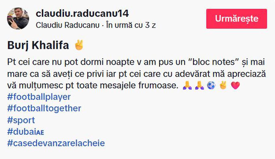 Cu Burj Khalifa în spate, Claudiu Răducanu a ieșit la atac: „Pentru cei care nu pot dormi noaptea”