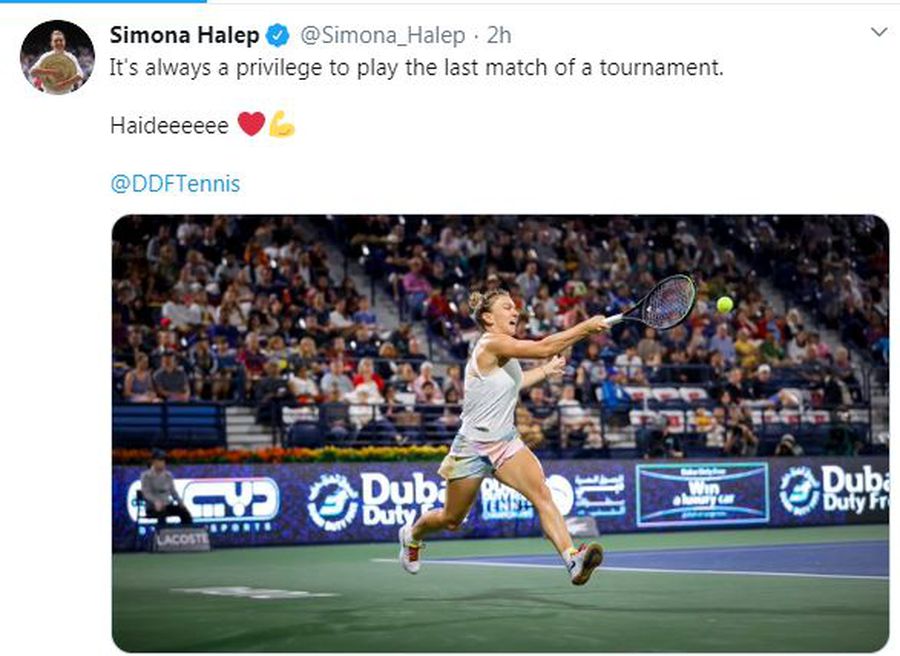 Simona Halep e pregătită pentru finala de la Dubai » Mesaj războinic: „Haideeeeee!”