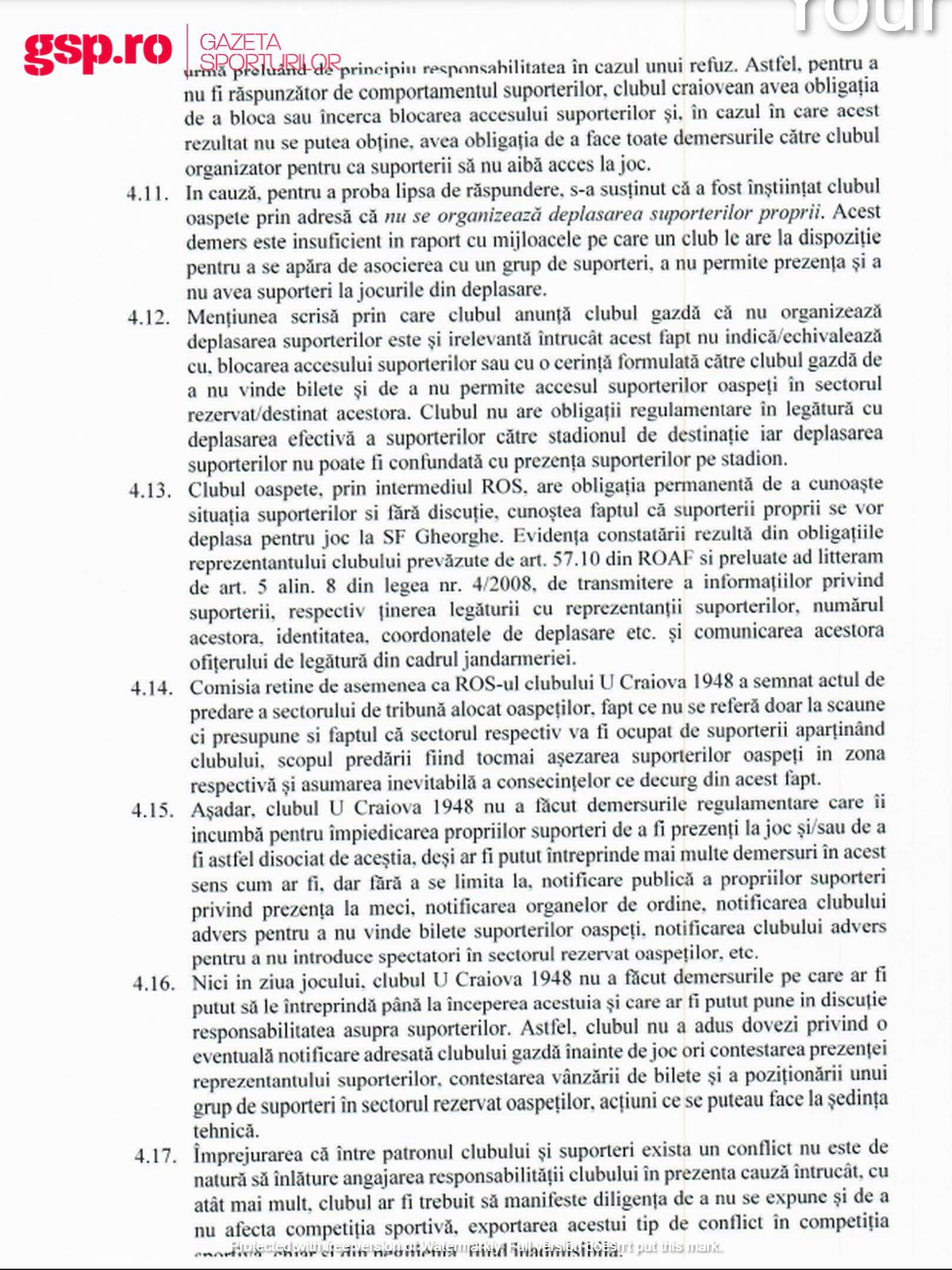 Motivarea de la Comisia de Disciplină pentru FCU Craiova - Sepsi 0-3