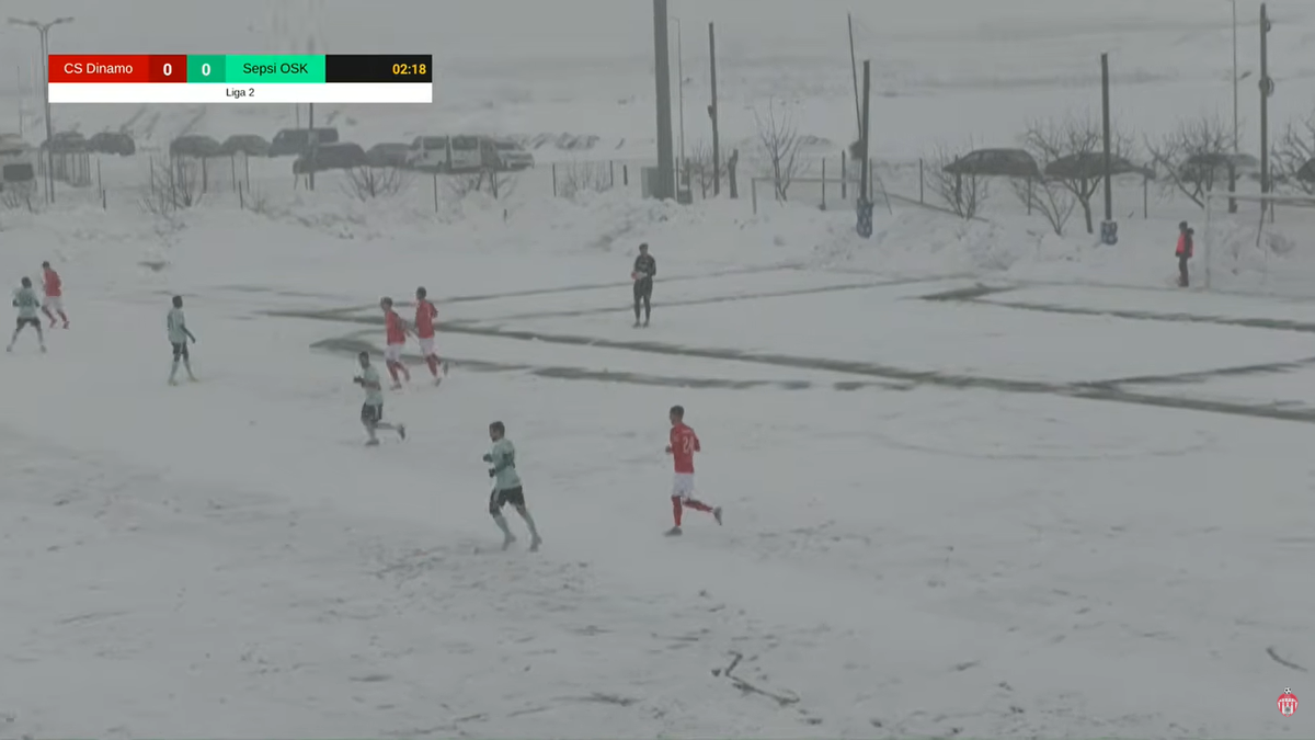 „Iadul alb” în Liga 2! S-a jucat pe zăpadă, în condiții uluitoare » Partida a fost și întreruptă: „O RUȘINE”