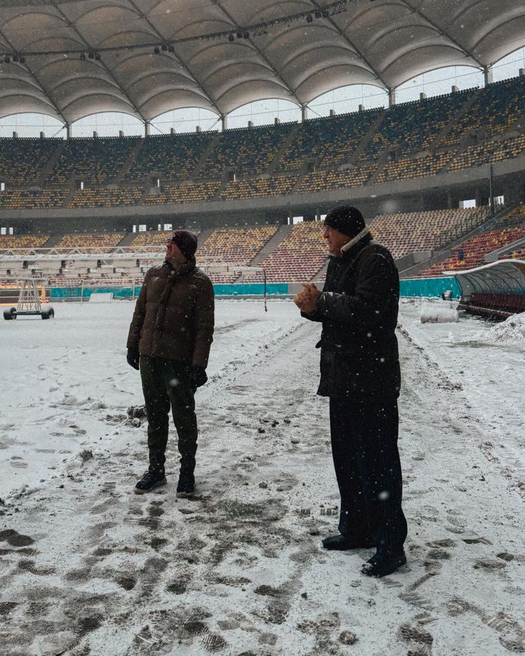 Gazonul Arenei Naționale, acoperit de zăpadă în ziua meciului Rapid - Dinamo/ foto Facebook @Rapid