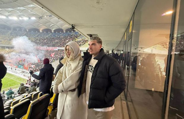 Apariție-surpriză! Internaționalul român și-a luat iubita și a venit prin ger la Rapid - Dinamo