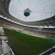 Gazonul Arenei Naționale, acoperit de zăpadă în ziua meciului Rapid - Dinamo/ foto Facebook @Rapid