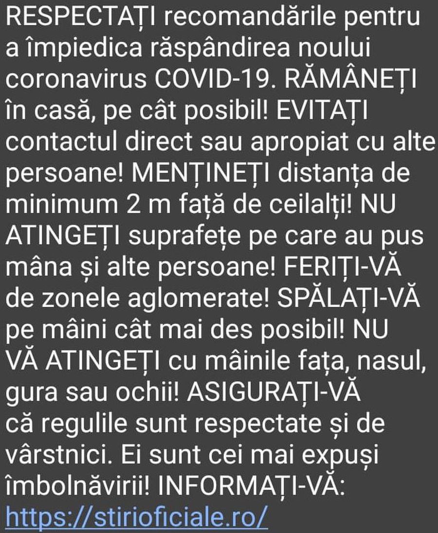 CORONAVIRUS. Alertă de urgență prin RO-Alert trimisă în urmă cu câteva minute în toată țara