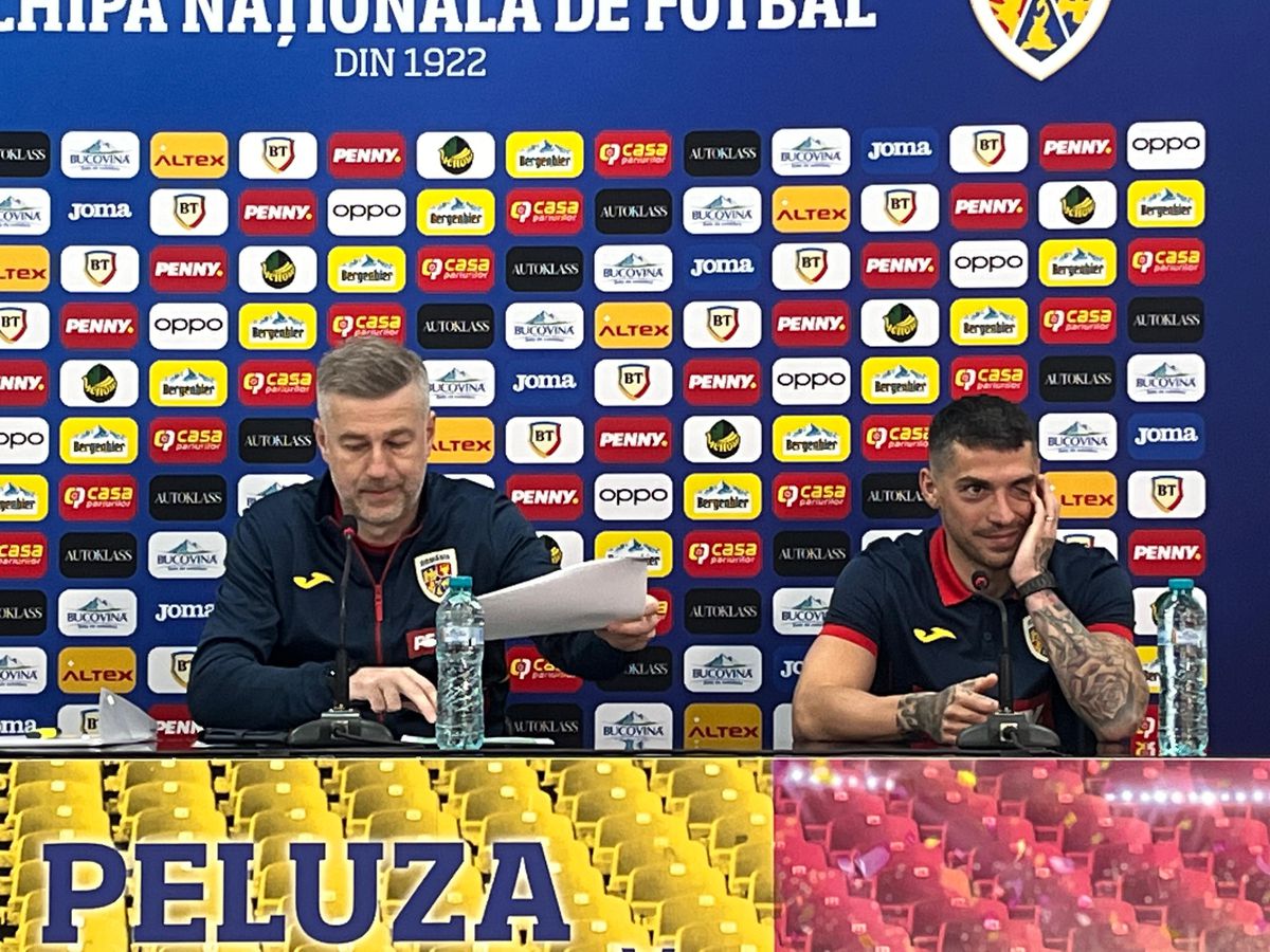 Nicolae Stanciu și Edi Iordănescu la conferința de presă dinaintea meciului amical cu Irlanda de Nord