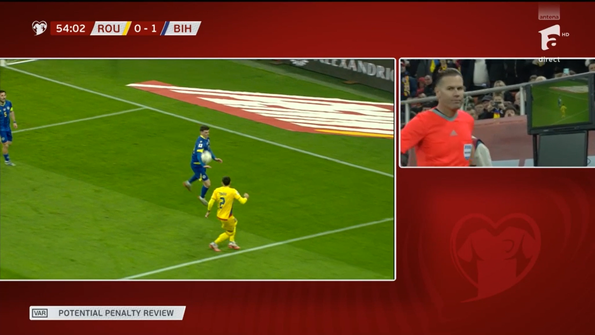 Hențul comis în România - Bosnia, pentru care nu s-a dat penalty