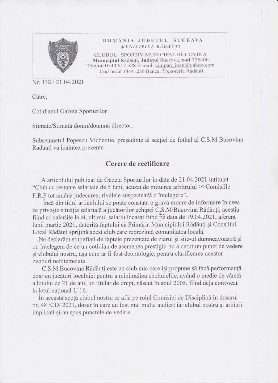 Club cu restanțe salariale de 5 luni, acuzat de mituirea arbitrului » Comisiile FRF tot amână judecarea, rivalele suspectează o înțelegere