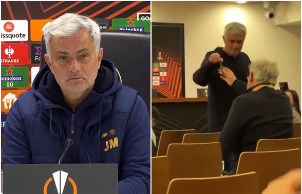 Jose Mourinho și-a întrerupt conferința pentru a-i da unui ziarist olandez un breloc cu trofeul Conference League