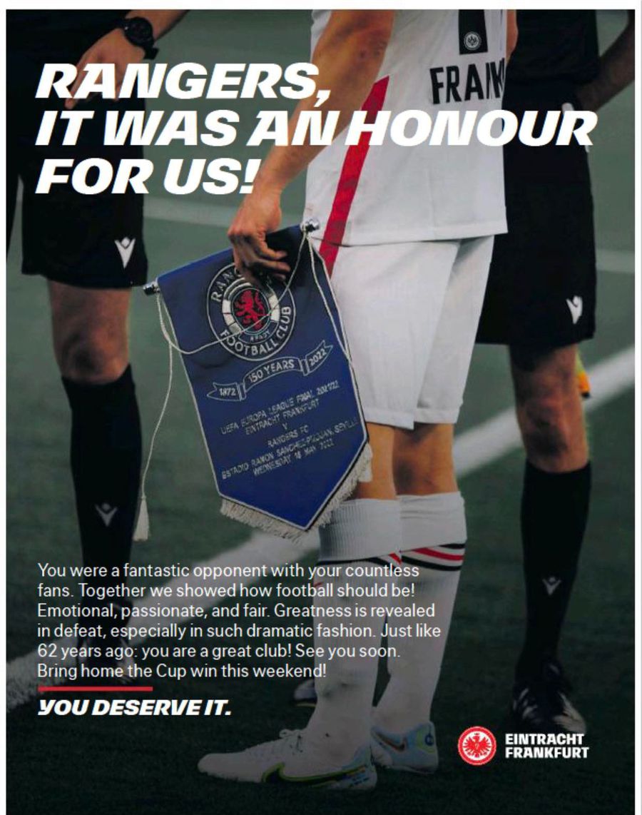 Eintracht Frankfurt, gest superb după finala Europa League » Au cumpărat o pagină de reclamă într-un ziar scoțian!