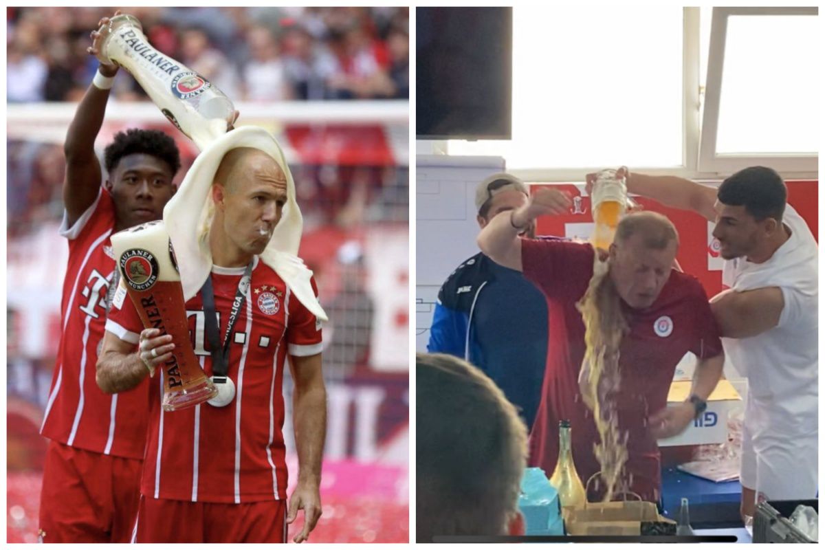 Dorinel a pățit-o precum Robben! » Imagini în exclusivitate din vestiarul Oțelului după promovare