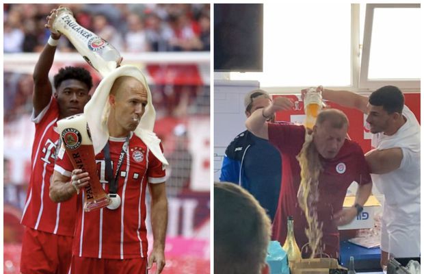 Dorinel a pățit-o precum Robben! » Imagini în exclusivitate din vestiarul Oțelului după promovare