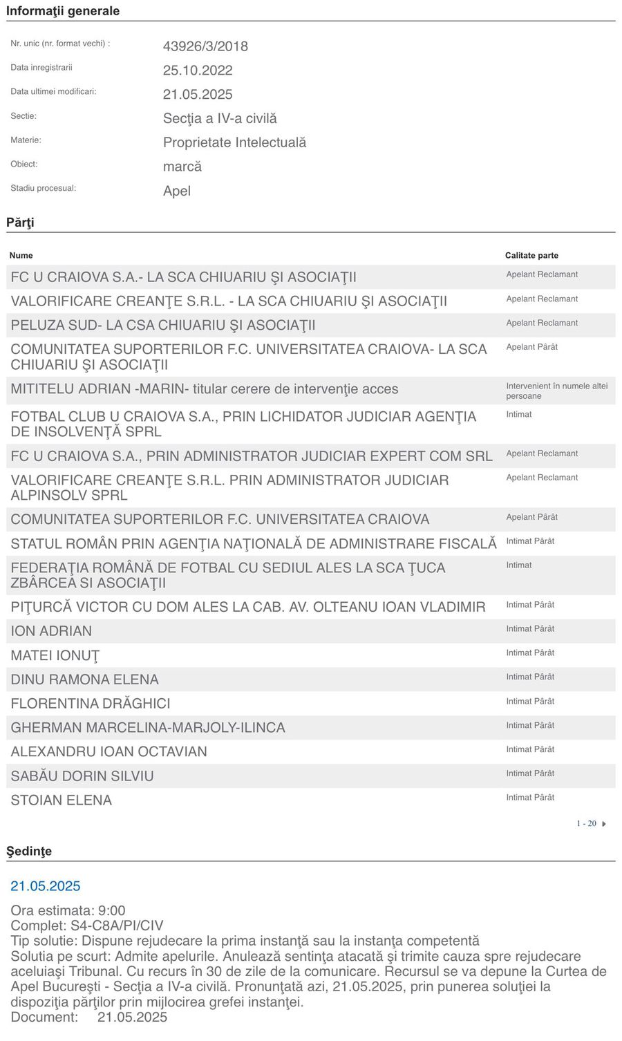 Sigla FCU Craiova, răsturnată la recurs » Adrian Mititelu exultă, după decizia de azi de la Curtea de Apel: „Începutul dreptății” » Ce înseamnă hotărârea în războiul cu Rotaru