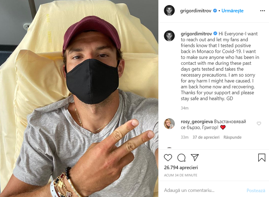 Grigor Dimitrov, testat pozitiv cu COVID-19, după petrecerea cu Djokovic » Mesaj de pe patul de spital: „Îmi pare rău”