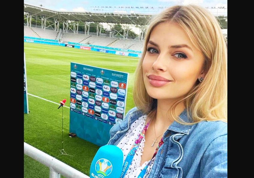 Din tribunele celui mai mare stadion al țării nu putea lipsi superba Vlada Zinchenko, reporter de televiziune și partenera lui Oleksandr Zinchenko, de la Manchester City.