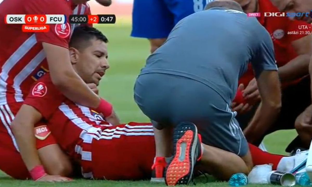 Scene uluitoare la Sepsi - FCU, primul meci al zilei din Superligă! Aproape să leșine de durere, fotbalistul n-a putut fi urcat în ambulanță dintr-un motiv incredibil