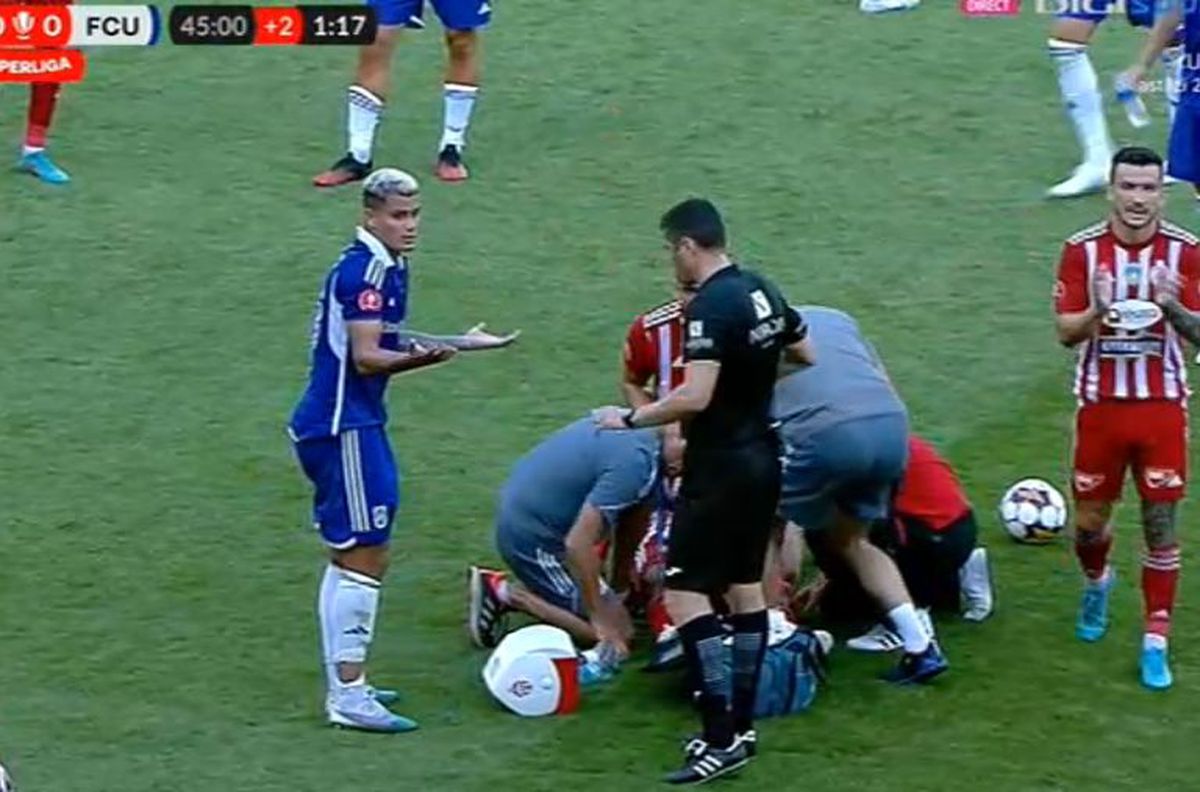 Scene uluitoare la Sepsi - FCU, primul meci al zilei din Superligă! Aproape să leșine de durere, fotbalistul n-a putut fi urcat în ambulanță dintr-un motiv incredibil