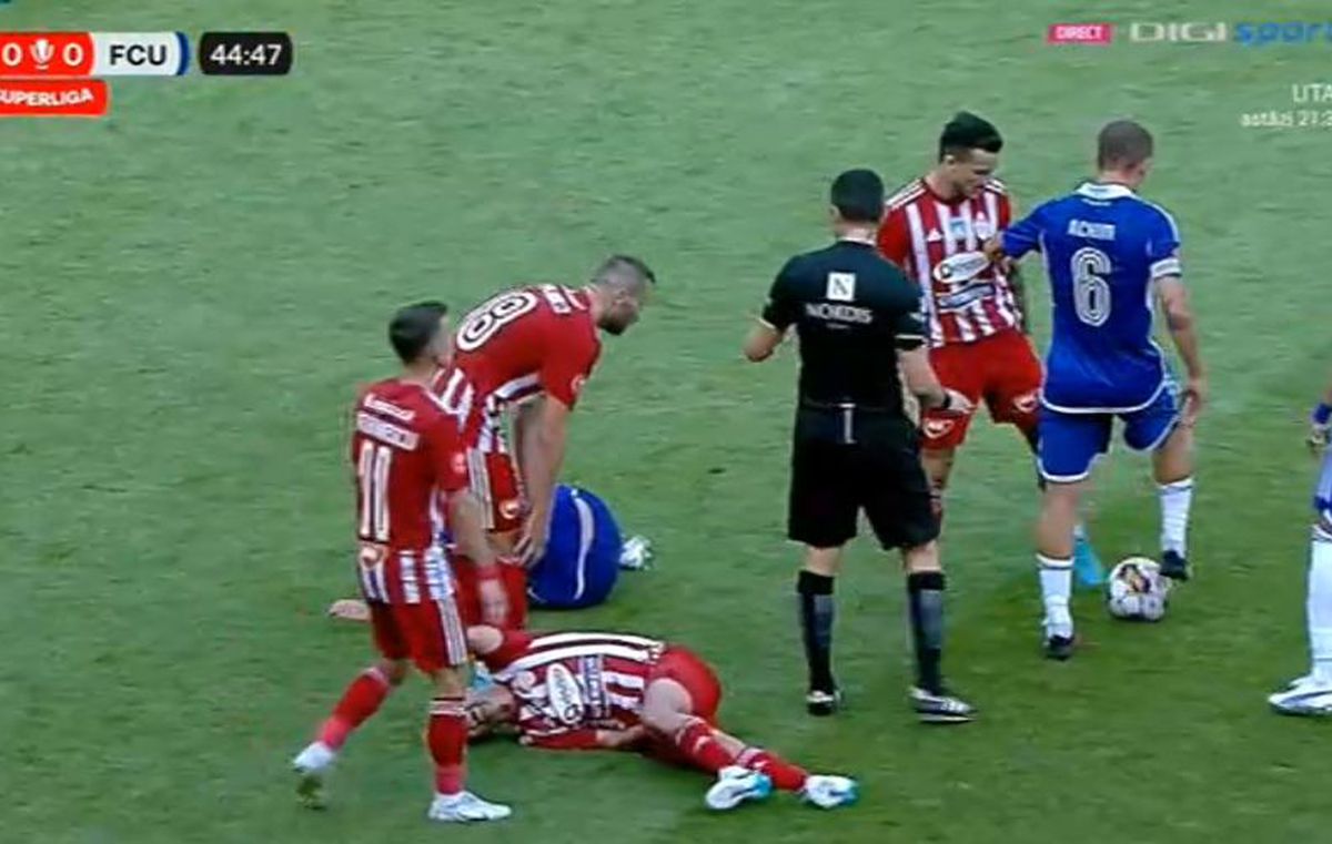 Scene uluitoare la Sepsi - FCU, primul meci al zilei din Superligă! Aproape să leșine de durere, fotbalistul n-a putut fi urcat în ambulanță dintr-un motiv incredibil