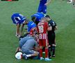 Scene uluitoare la Sepsi - FCU, primul meci al zilei din Superligă! Aproape să leșine de durere, fotbalistul n-a putut fi urcat în ambulanță dintr-un motiv incredibil