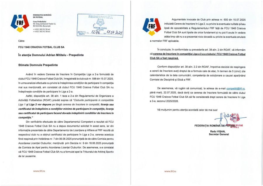 Adrian Mititelu, reacție-fulger după anunțul FRF: „Am un plan” » Ce se întâmplă cu FCU Craiova