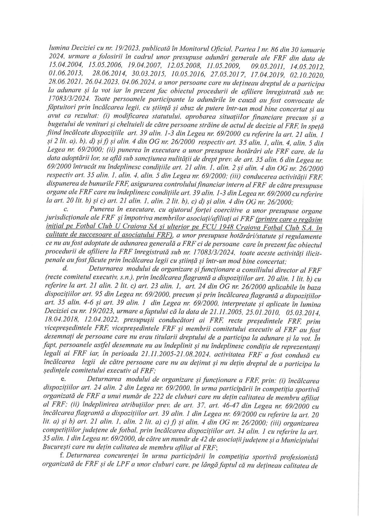 Răspunsul FCU Craiova la adresa trimisă de FRF